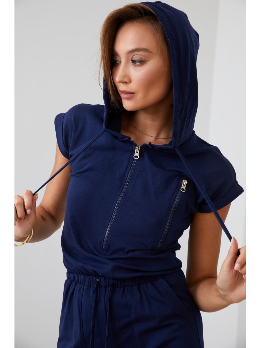 Women\'s navy blue hooded jumpsuit FK622 - Online store - Boutique